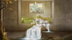 Водопад из картины обои 3D 