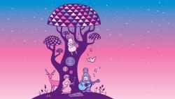 Маленькие существа поют под деревом