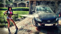 Обои Девушка моет Mazda 6