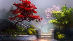 Очаровательный сад с лестницей