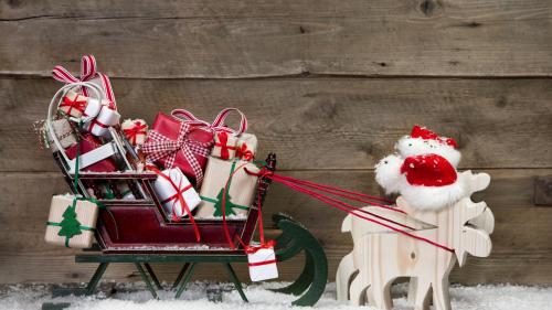 Праздники, Рождество, Олени, Подарки, снег, Новый год, обои, картинки