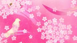 Фоны птицы и цветы розового цвета