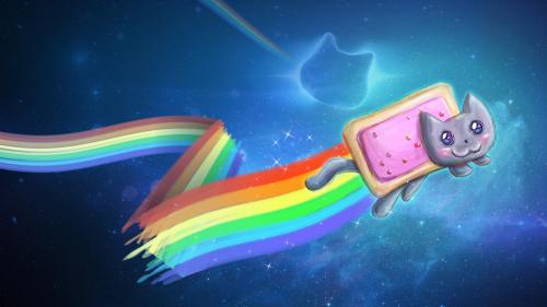 Фэнтези радуга, абстрактные, кот, фэнтези, фоны, флешка