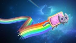 Фэнтези радуга, абстрактные, кот, фэнтези, фоны, флешка