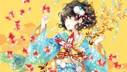 кимоно аниме, девушка, kimono, anime, girl, манга, обои, HD
