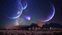 пространство, 3D, искусство, блеск, ночь