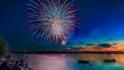 фейерверк, торжества, салют, ночь, море, набережная, праздник, вечер
