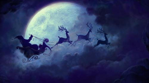 2560x1600, Новый год, дед мороз, санта клаус, олени, луна, сани