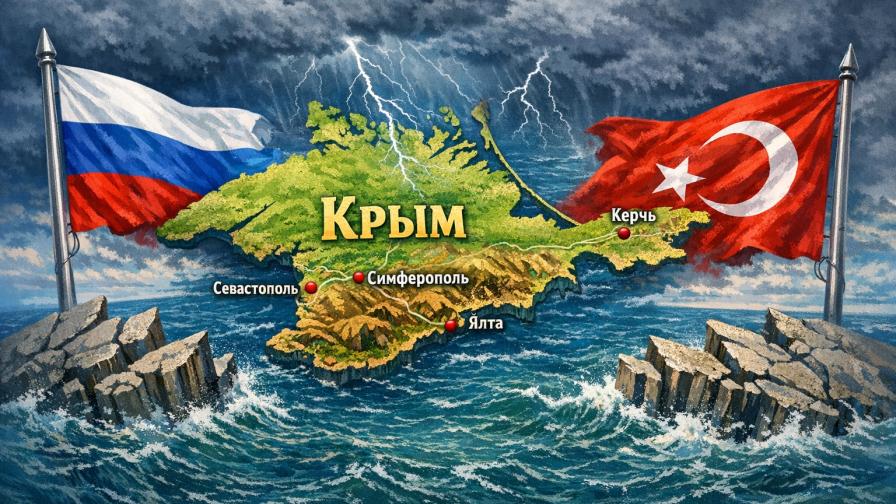 Карта Крыма и флаги России и Турции из-за анексии Крыма